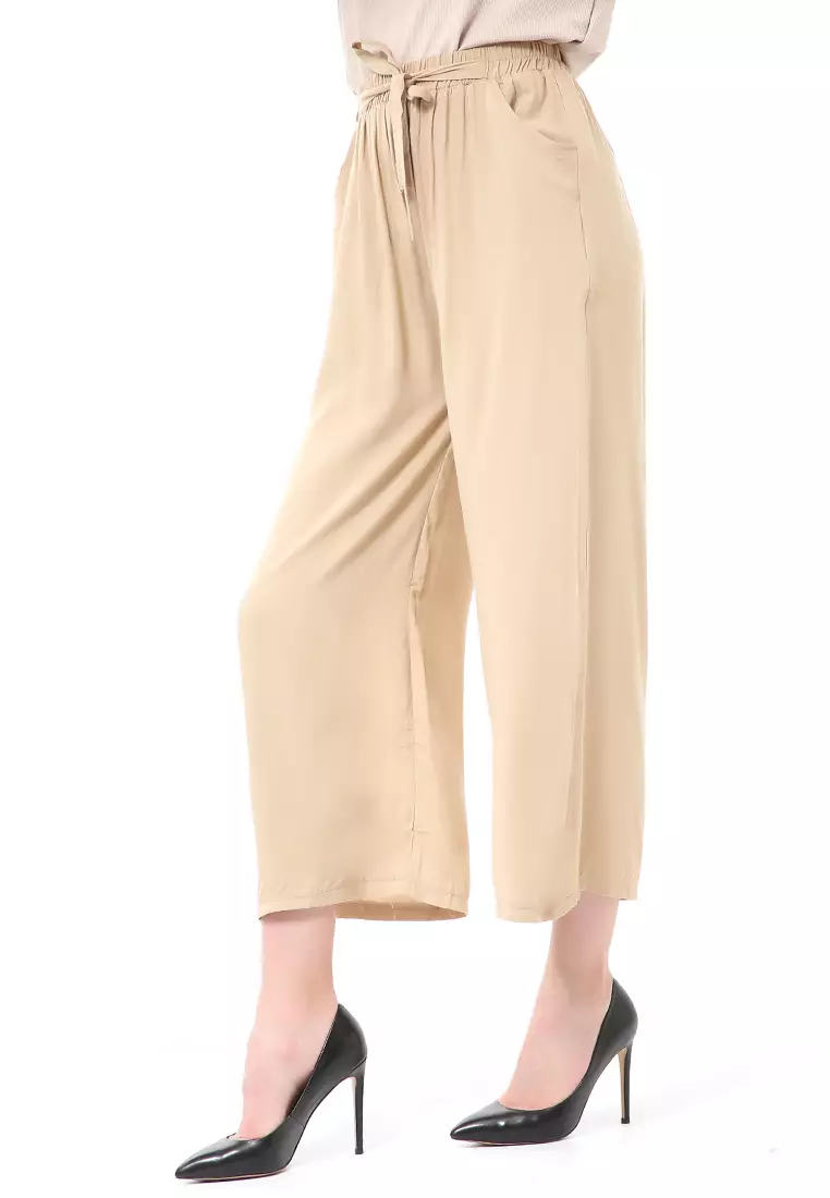 Stella Celana Panjang Casual Wanita Kulot Loose Pants Homewear Material Rayon ORIGINAL - Cream