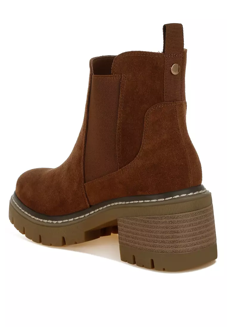 Suede Chunky Chelsea Boots in Brown