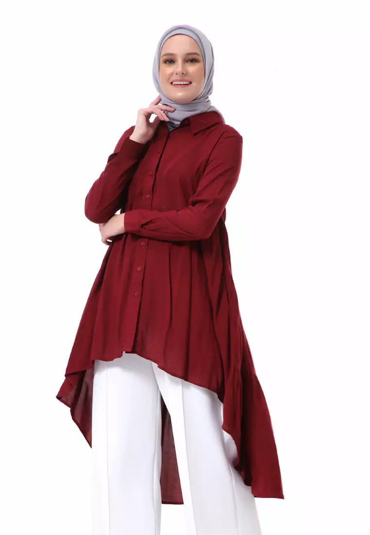 Adilla Tunik Long Sleeve Polos Regular Fit High Premium Quality - Dark Maroon