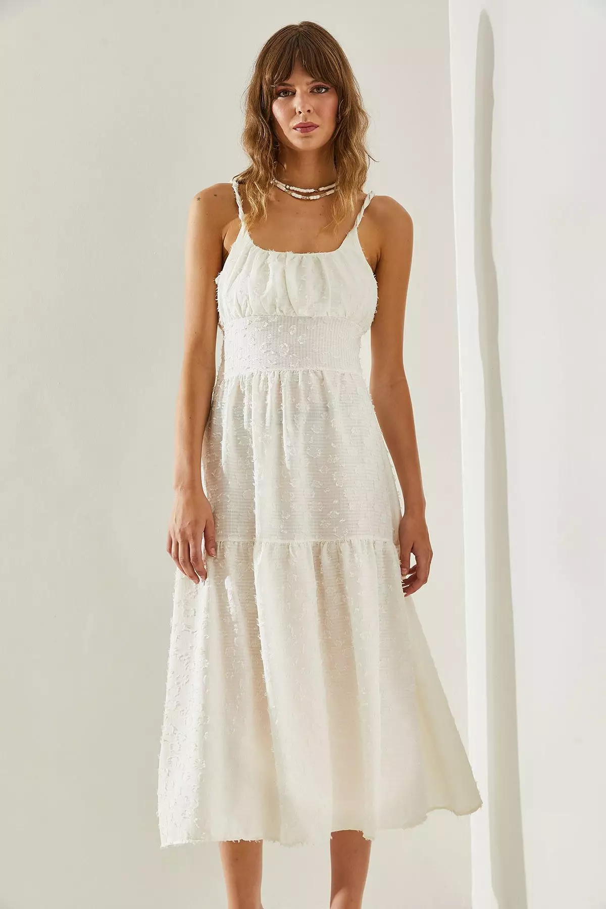 Women's Thin Printed Strap Layered Woven 5616 Dress 60251366