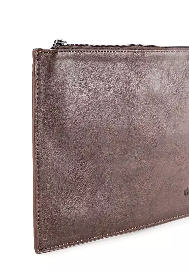 Distressed Leather Slim Pouch Clutch