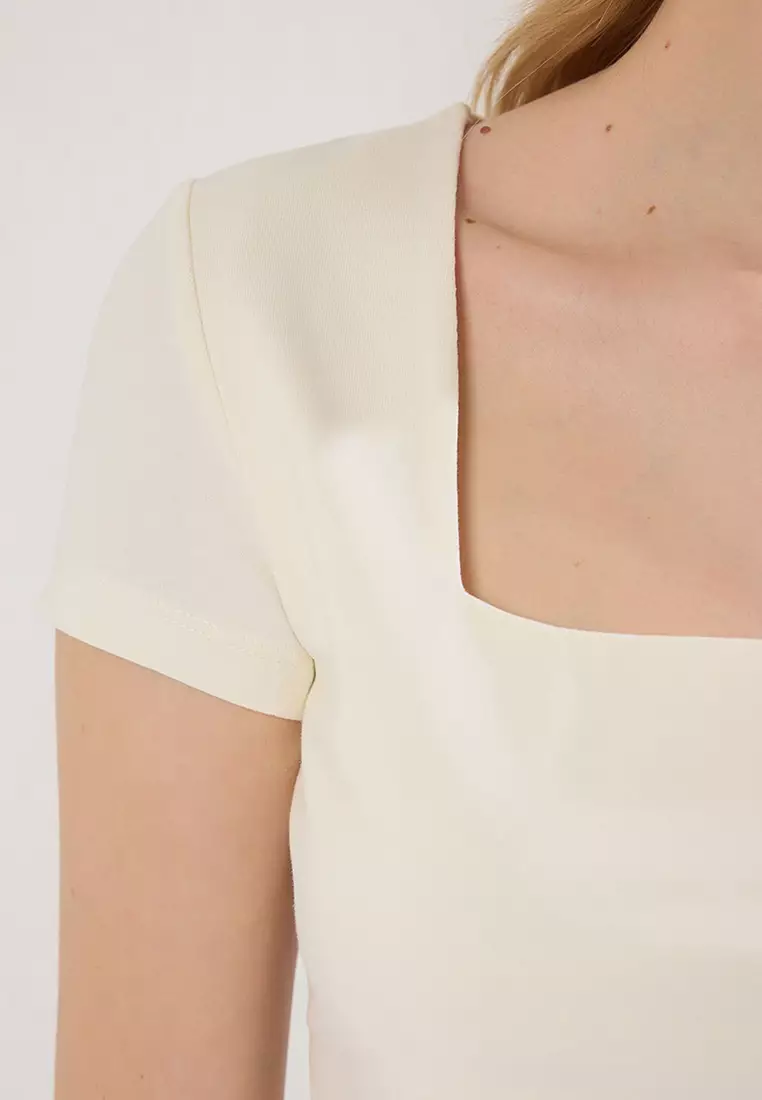 Stone Square Collar Fitted/Body-Smoothing Knitted Blouse Twoss25Bz00378 Knitted Blouse Twoss25Bz00378