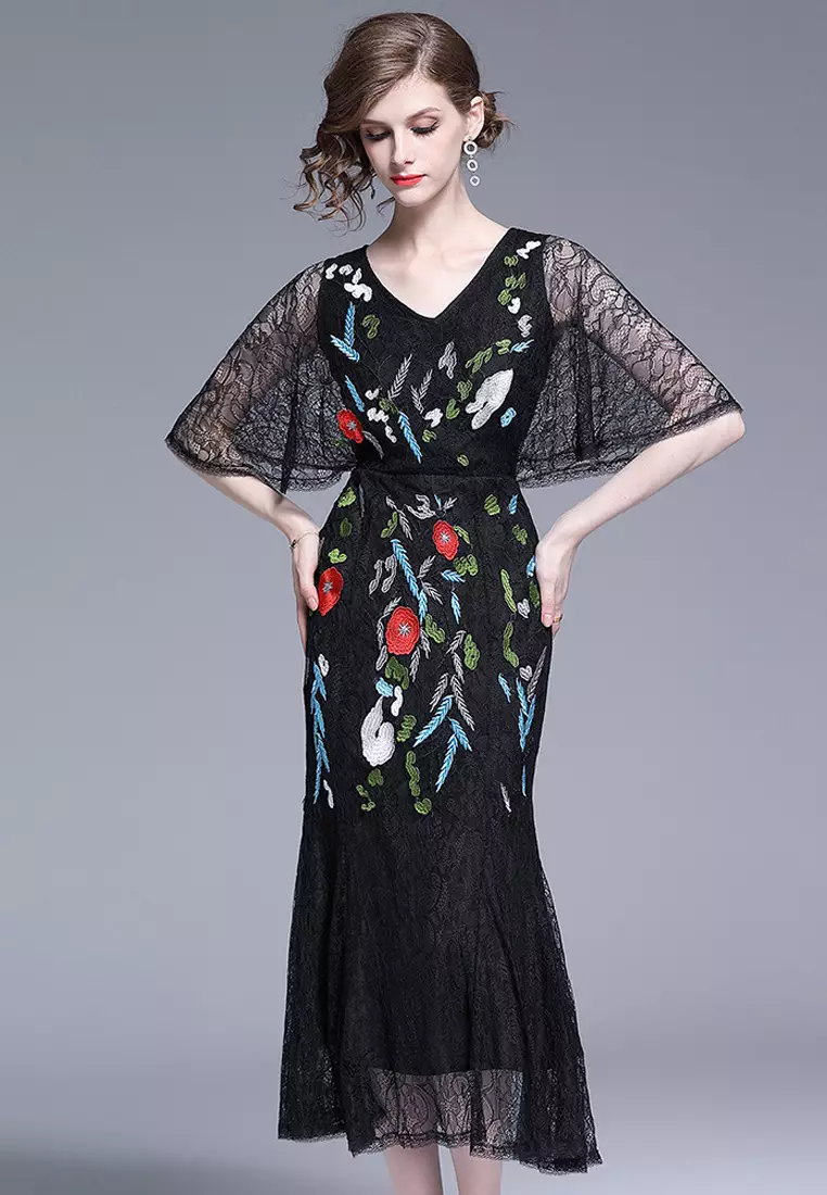 Buy Sunnydaysweety New Lace Floral Midi One Piece Dress CA052718BK 2026 ...