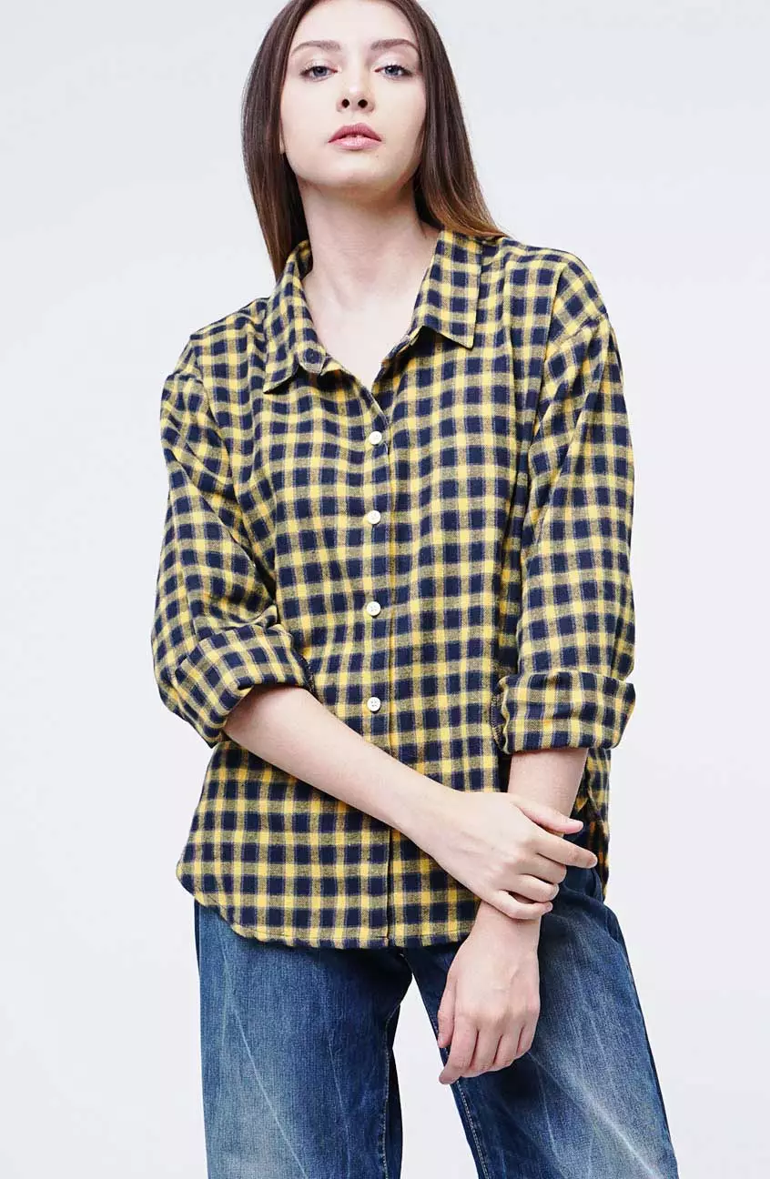 Kemeja Wanita Stacia Navy Yellow