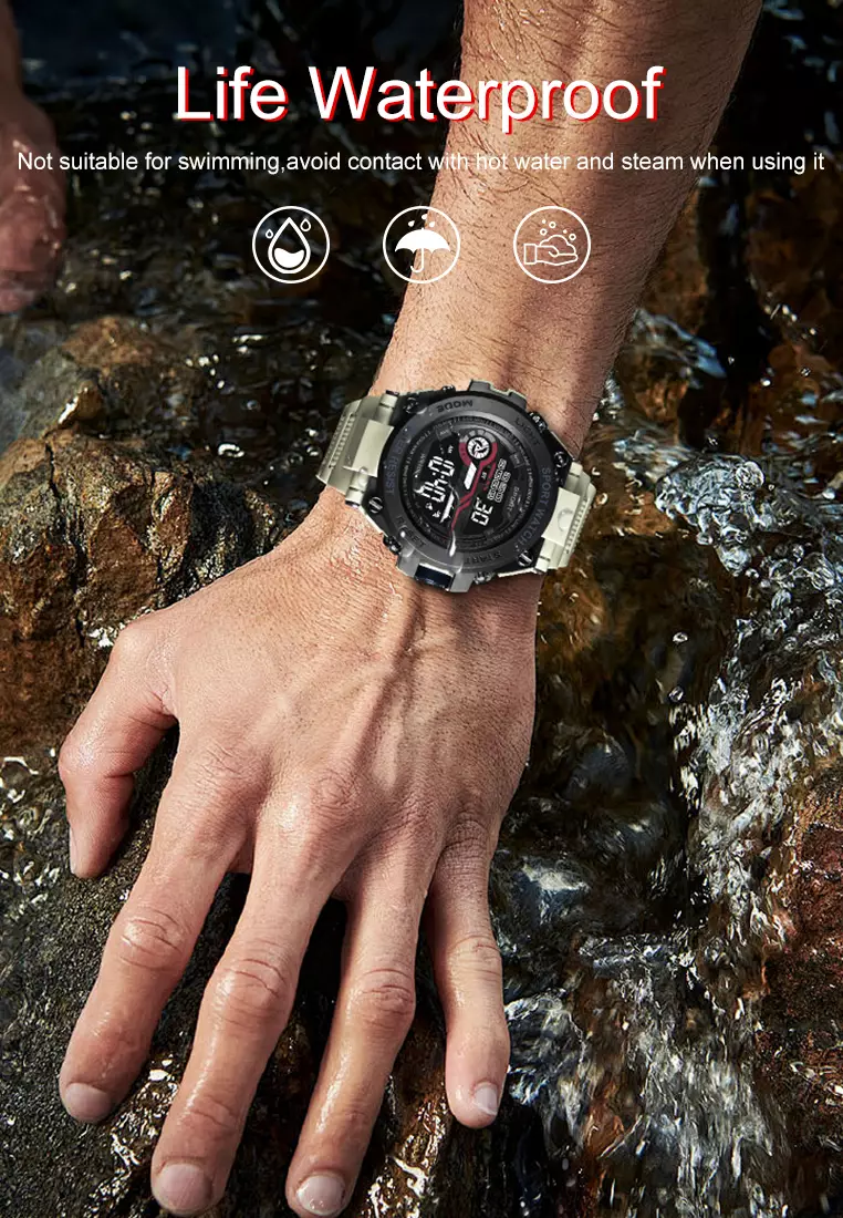 Jam Tangan Pria Analog&Digital Original Tali Silikon Anti Air Jam Tangan Cowok khakiblack