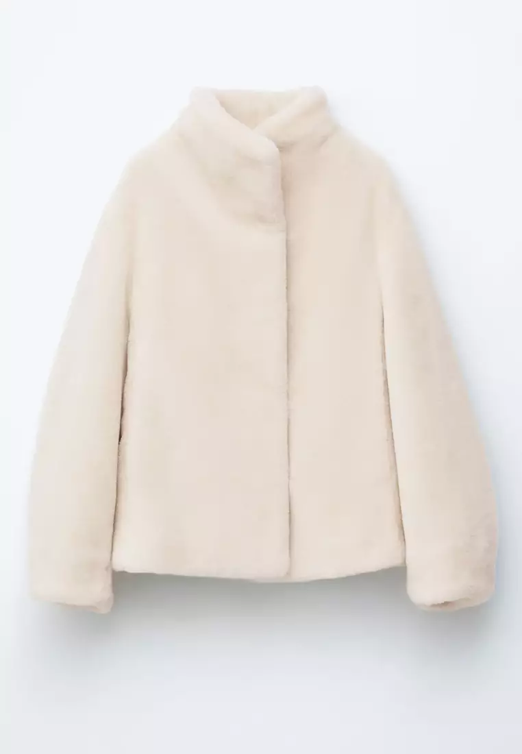 funnel neck faux shearling coat other stories