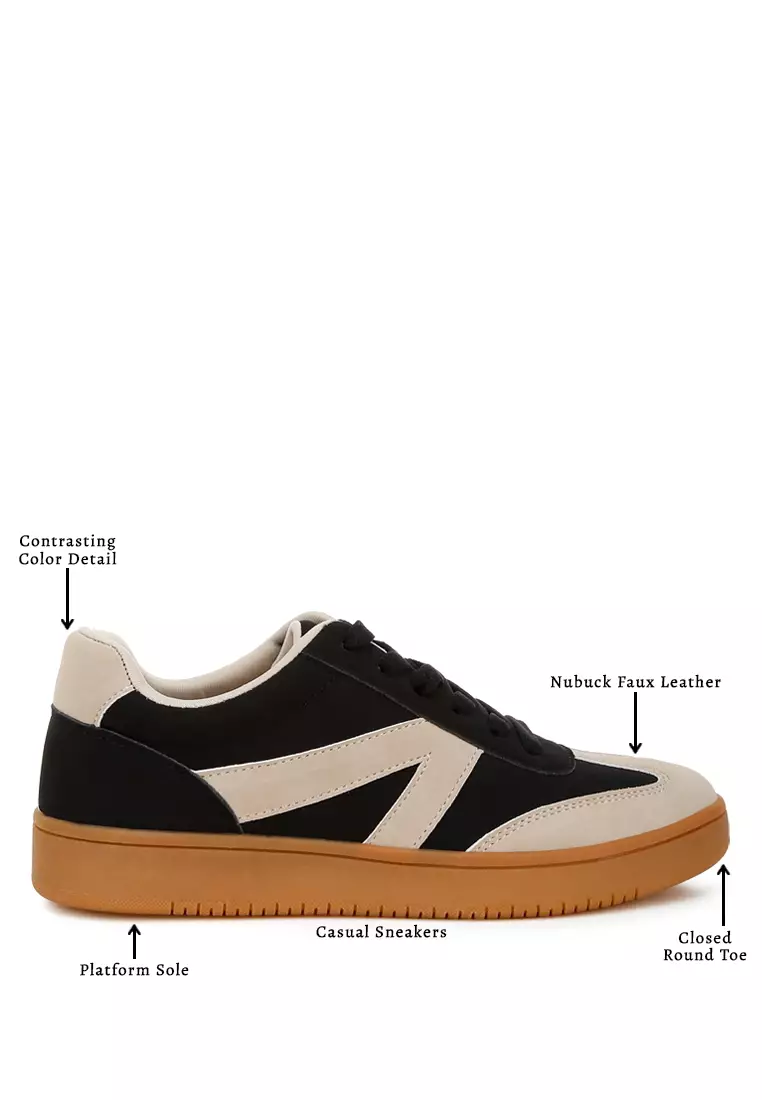 Sepatu Kets Chunky Patchwork yang Kontras dalam Warna Hitam