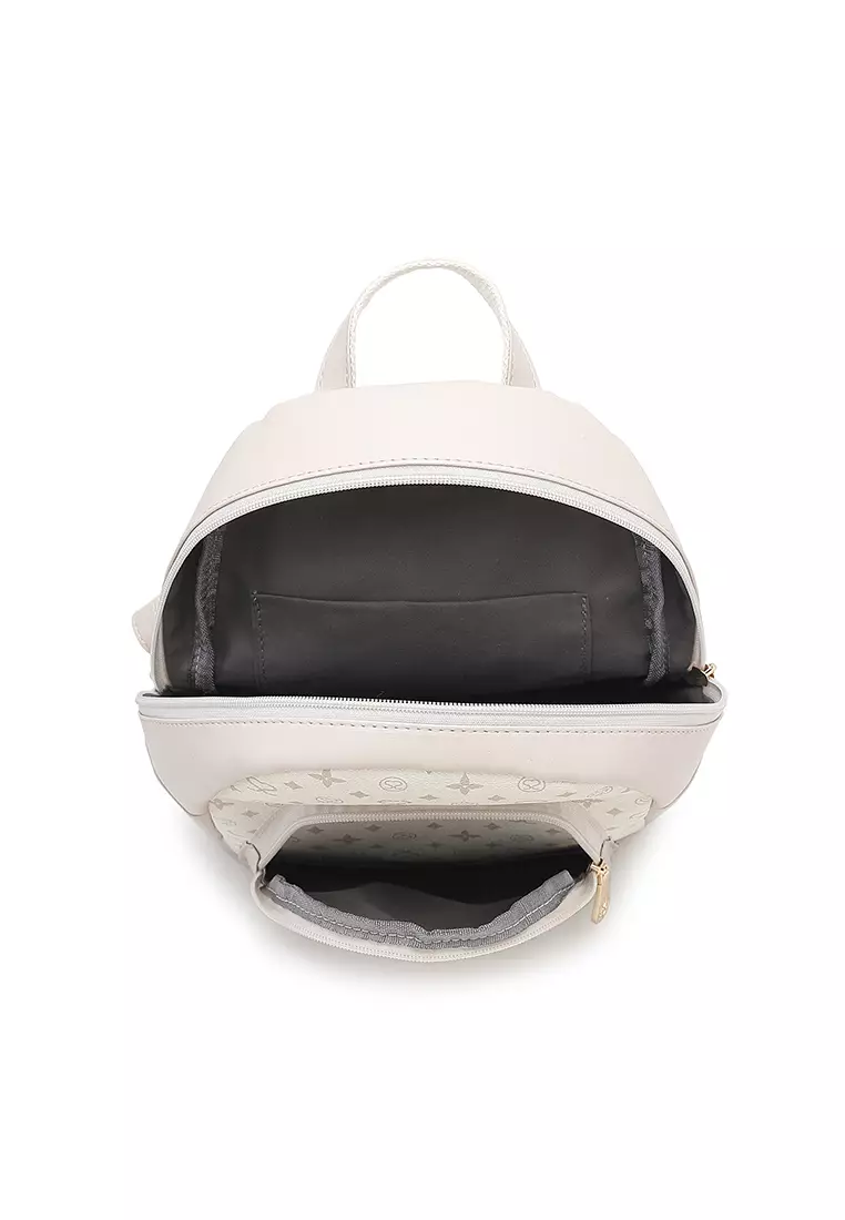 Women's Monogram Mini Backpack (Tas Ransel Wanita & Tas Punggung Wanita) - Putih