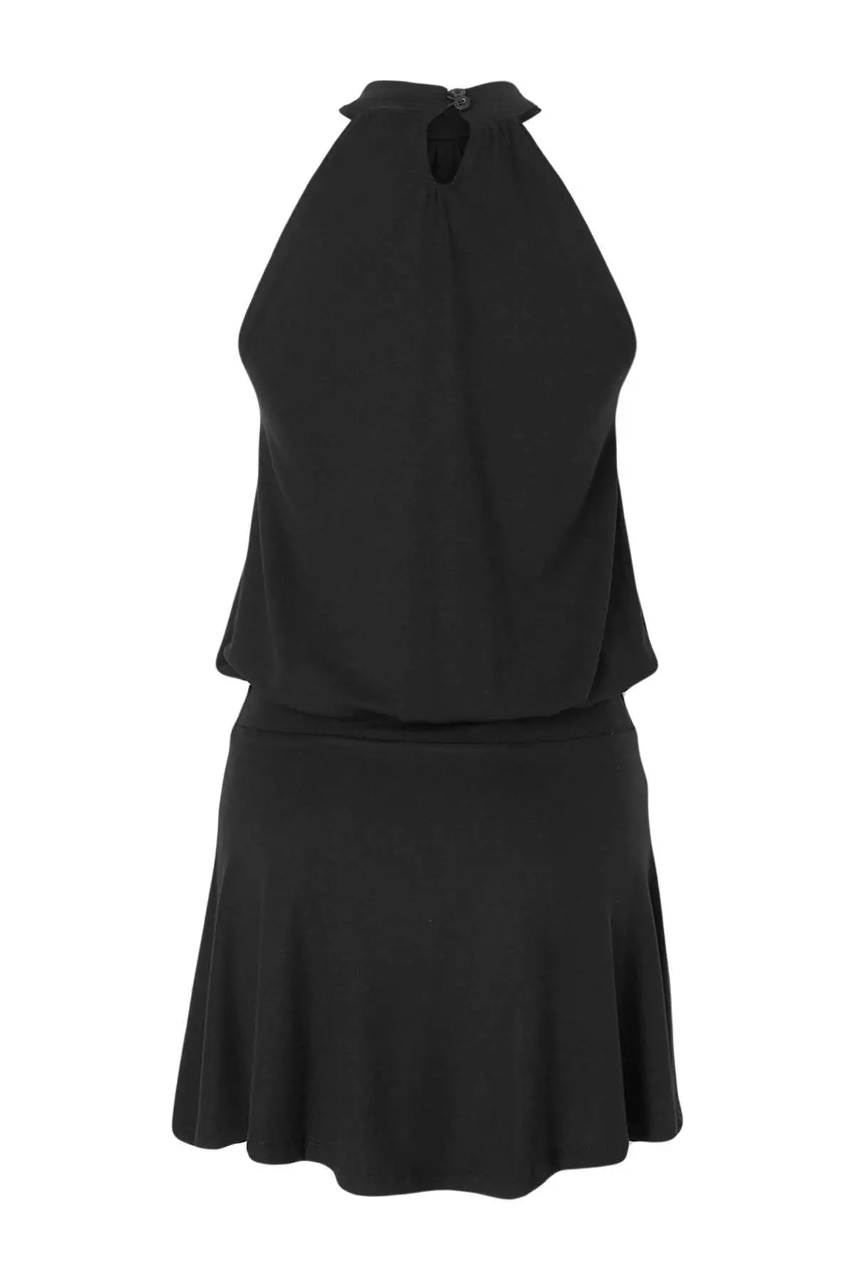 Black Open-Waist Halter Collar Sleeveless Mini Soft Knitted Dress Twoss26El00254