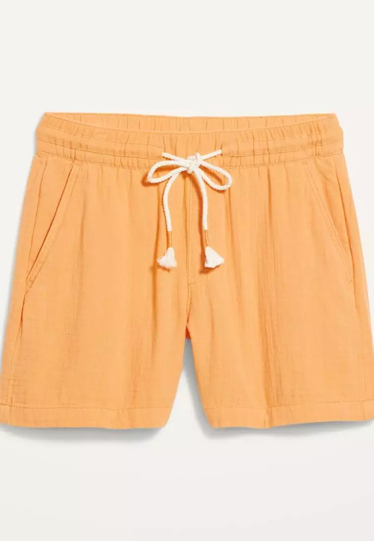 High-Waisted Textured Cotton Pull-On Shorts for Women -- 5-inch inseam
