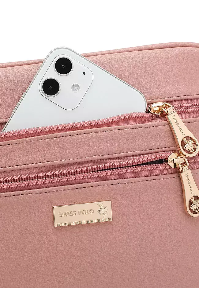 Multi Compartment Crossbody Bag / Sling Bag (Tas Selempang Wanita) - Merah Jambu