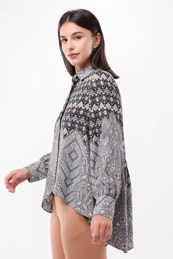 Minimal Ganita Ruffle Ethnic Shirt - Navy