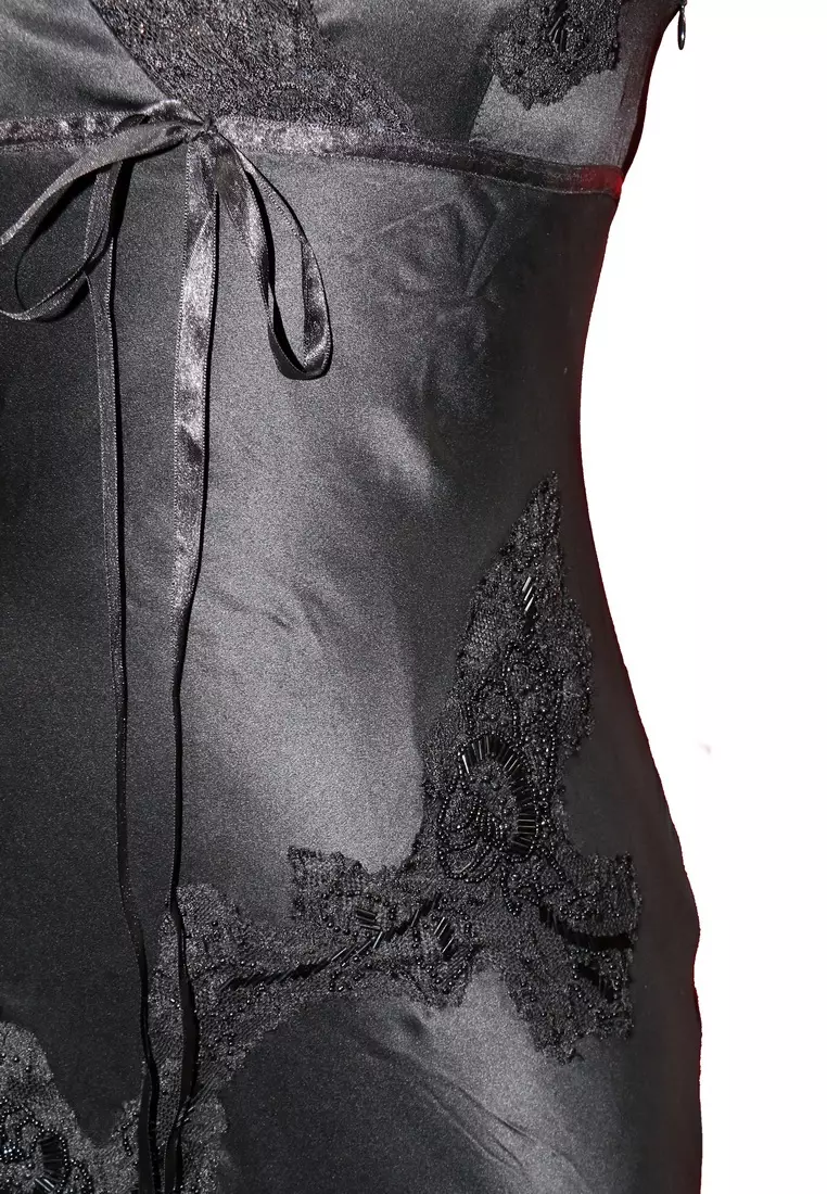 Romantic Silk Satin Lace Appliques Beaded Party Dress