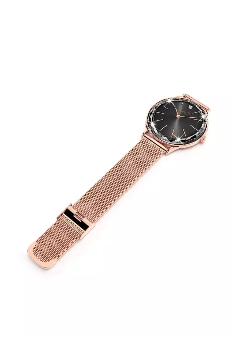 Geometric Mineral Glass Feat SWAROVSKI®Crystal Watch Rose Gold Black