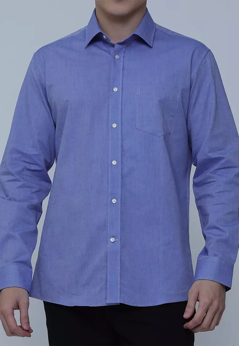 Slim Fit Cotton Long Sleeve Dress Shirt with Trim