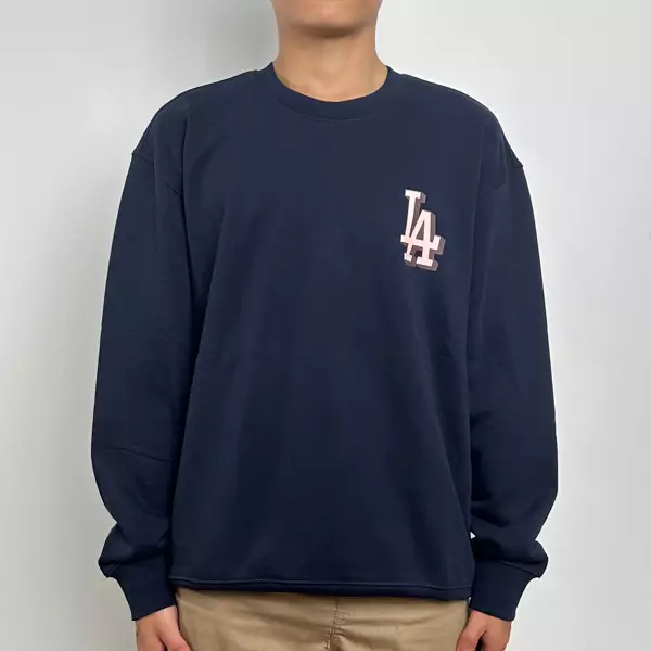 Sweater MLB LA SQUARE MONOGRAM ORANGE BACK NAVY SWEATSHIRT 100% ORIGINAL