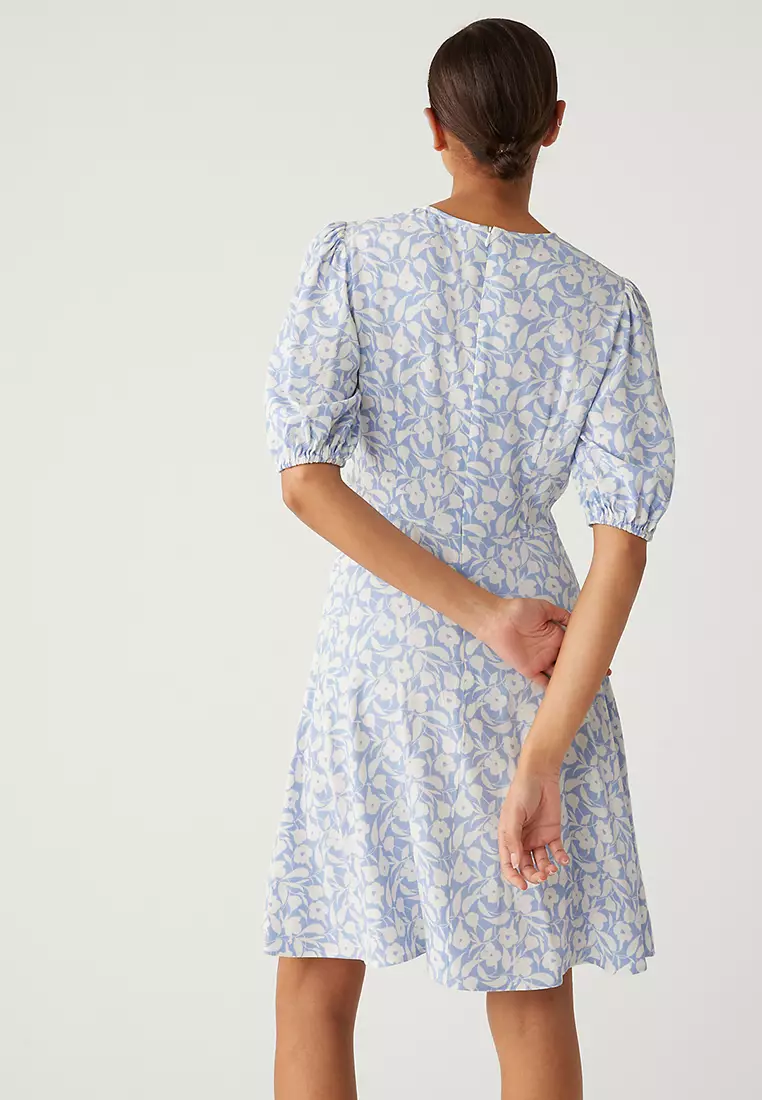 Printed Round Neck Mini Tea Dress