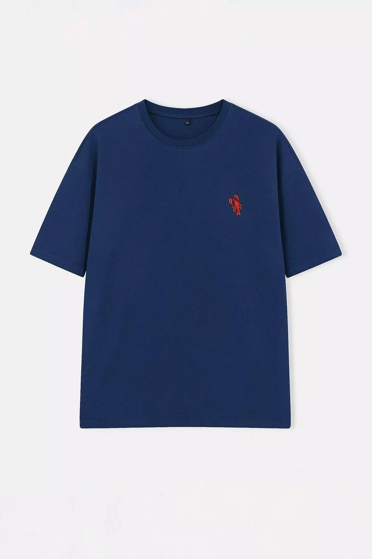 Navy Blue Lobster Embroidered Oversize/Relaxed Cut 100% Cotton T-Shirt Tmnss22Ts0318