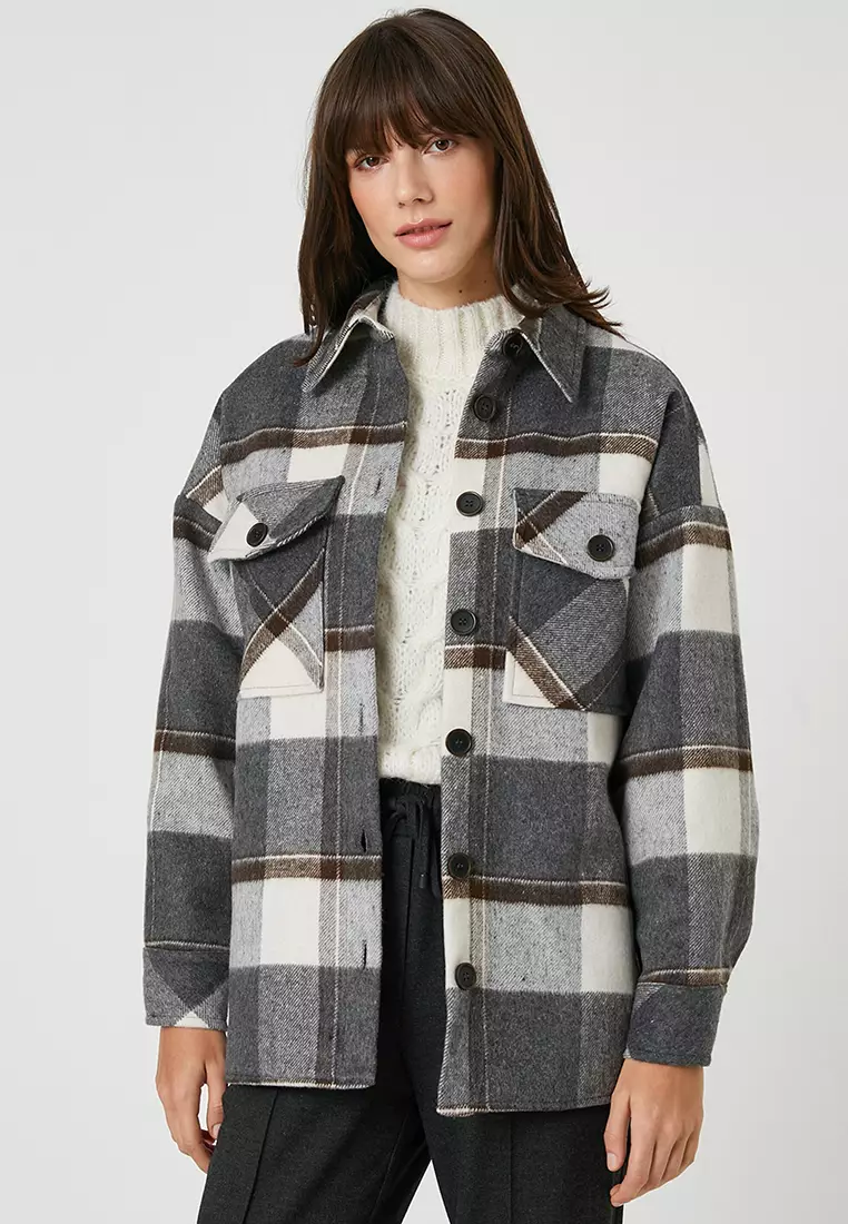 Gray plaid jacket top
