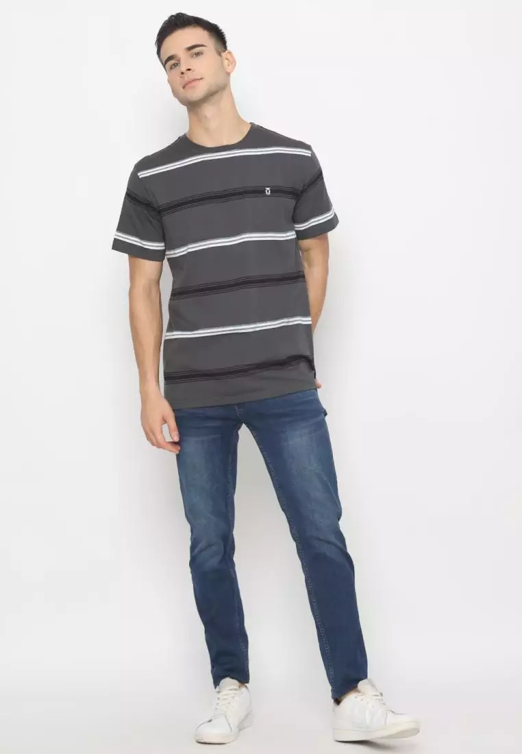 MATSUDA T Shirt Pria Kaos Stripe Motosu