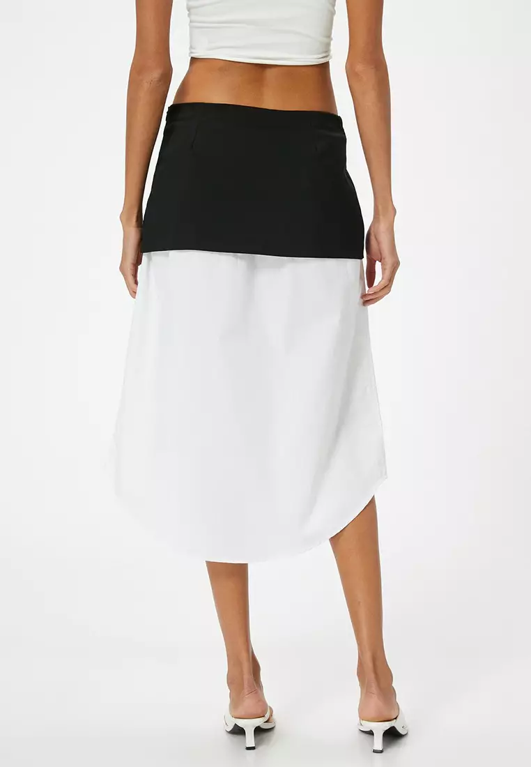 Asymmetrical Midi Length Shirt Skirt With Hem Detail
