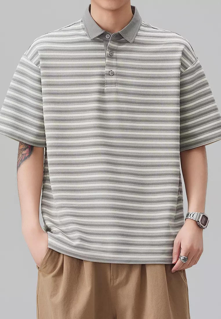 Vintage Striped Short Sleeve Polo Shirt AY-D5901