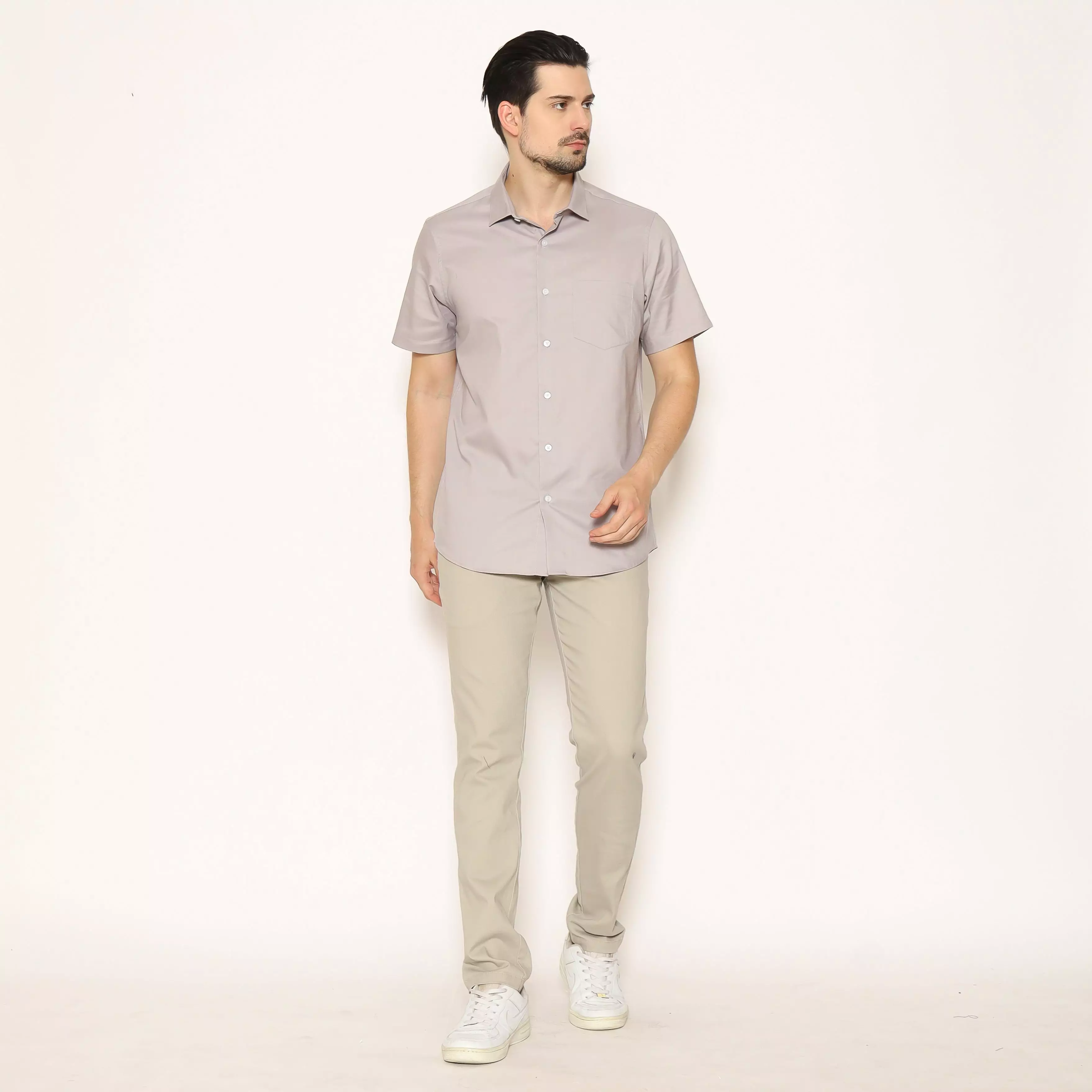 MAGINOT Kemeja Pria Basic Polos Lengan Pendek GREY