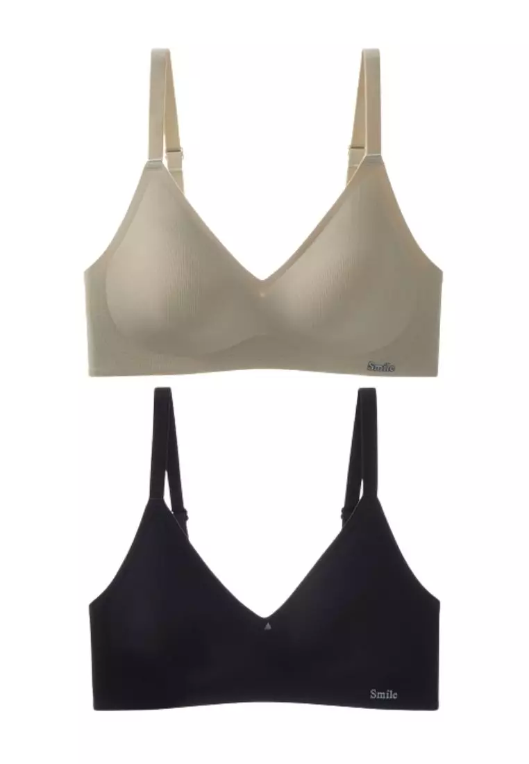 2 Pack Premium Melanie Seamless Wireless Padded Support Bra in Green and Black