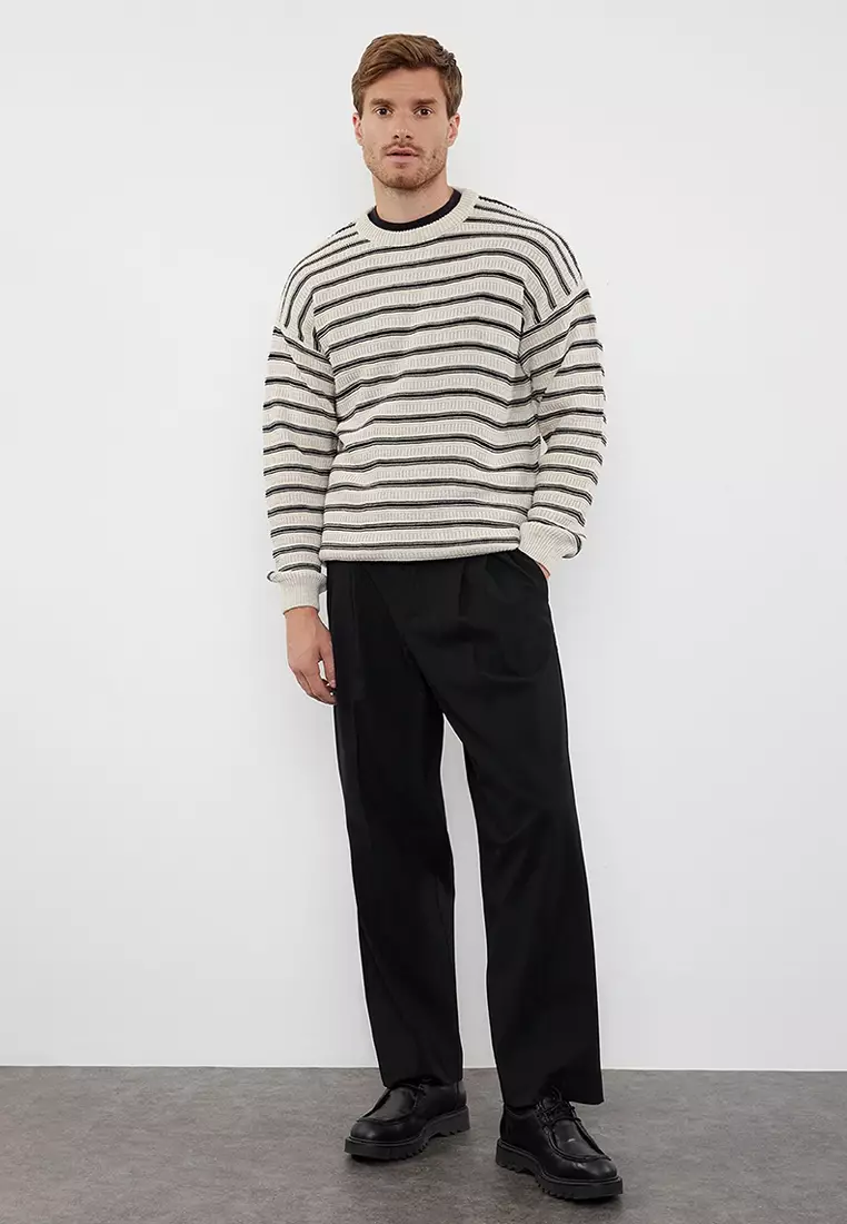 Beige Casual Unisex Crew Neck Striped Knitwear Sweater TMNAW25KZ00025