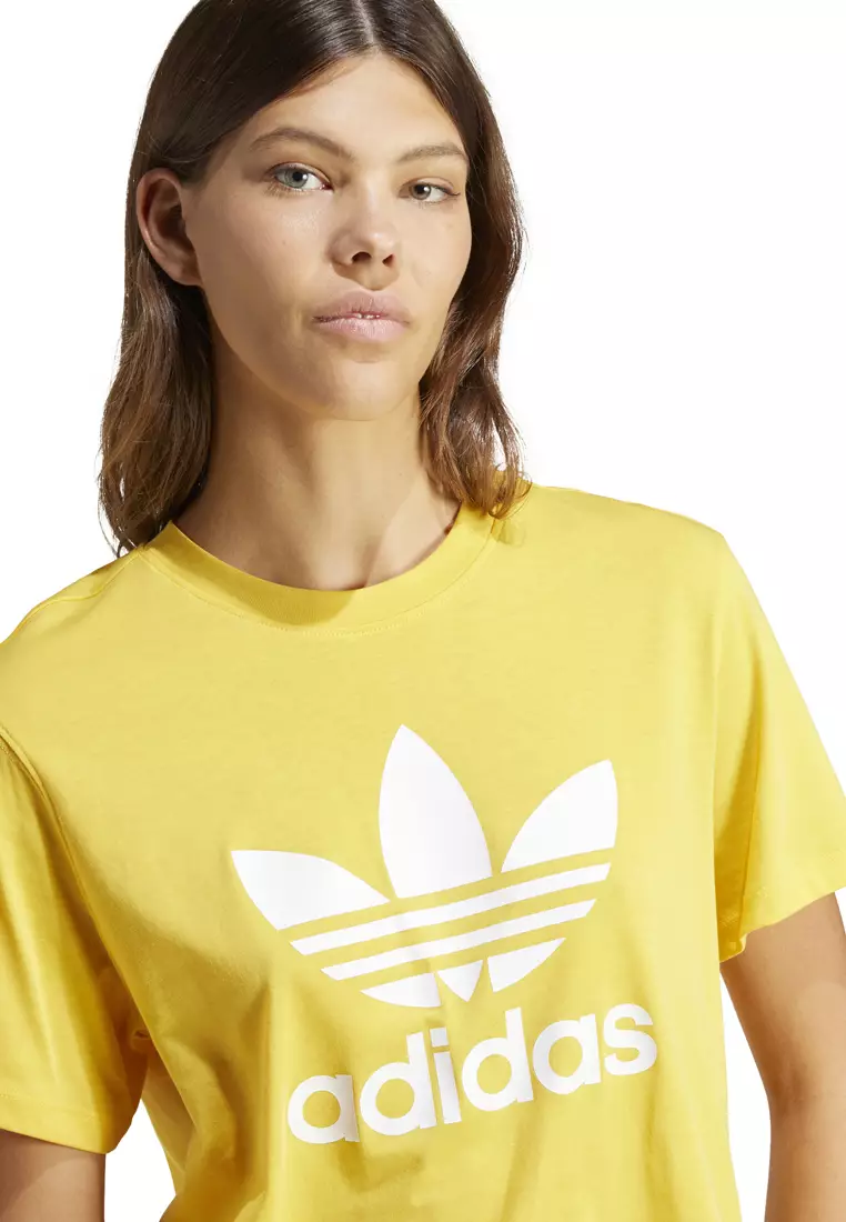 Yellow adidas trefoil t shirt cheap
