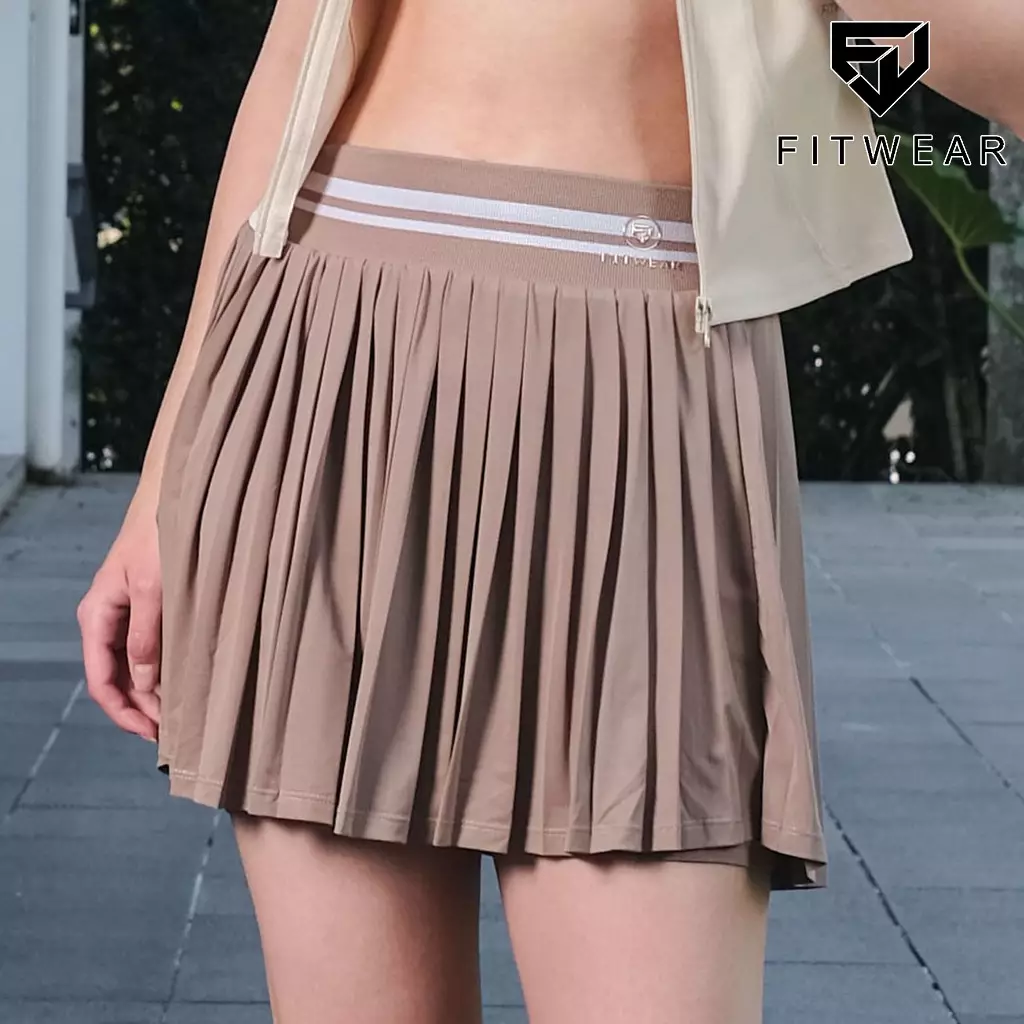Fitwear Rok + Inner Padel Wanita Olahraga XAVIERA MEDIUM PLEATS - MOCCA