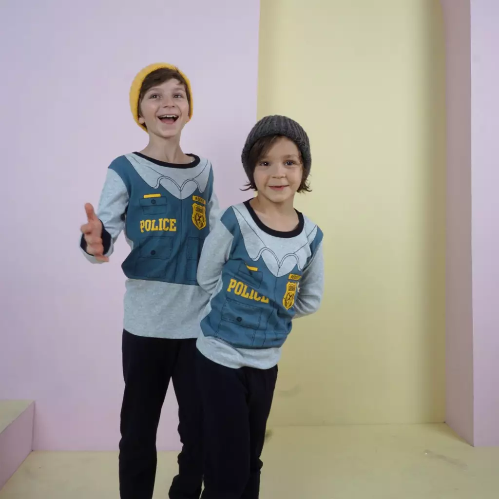BAJU TIDUR PIYAMA ANAK HAPPYBROWNFOX SETELAN ANAK LAKI LAKI LENGAN PANJANG - rookie police