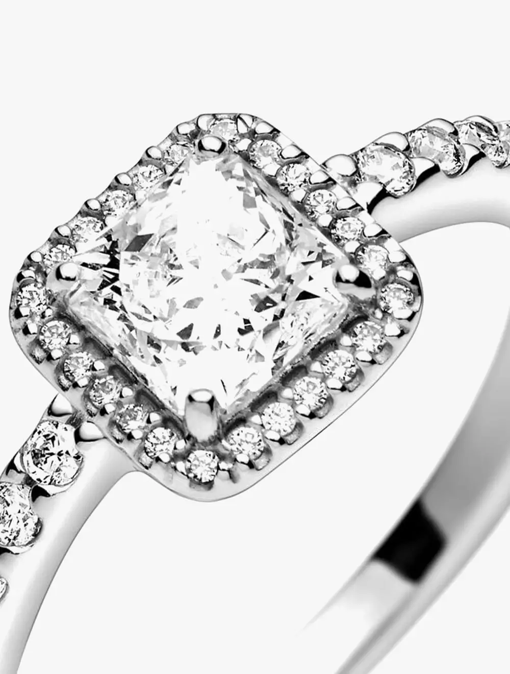 Jual PANDORA Square sterling silver ring with clear cubic zirconia