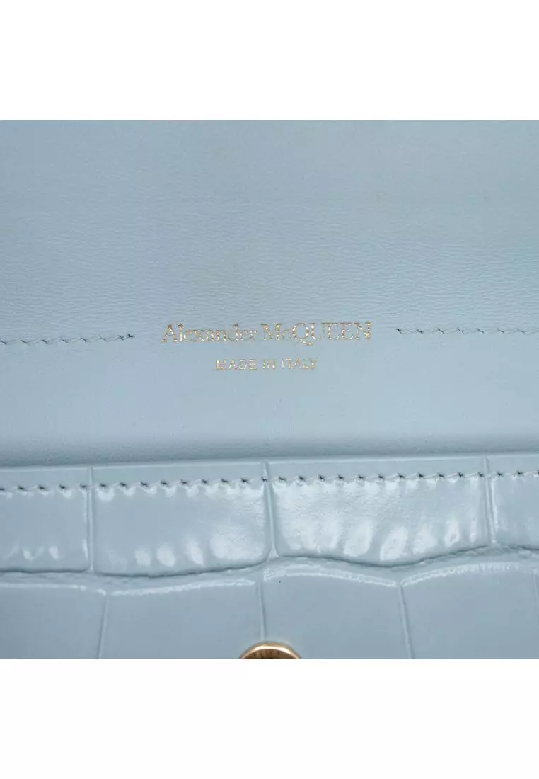Pre-Loved Alexander Mcqueen Croc Embossed Leather Skull Clutch