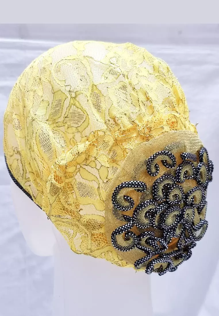 Brocade Beaded Turban Brokat Yellow