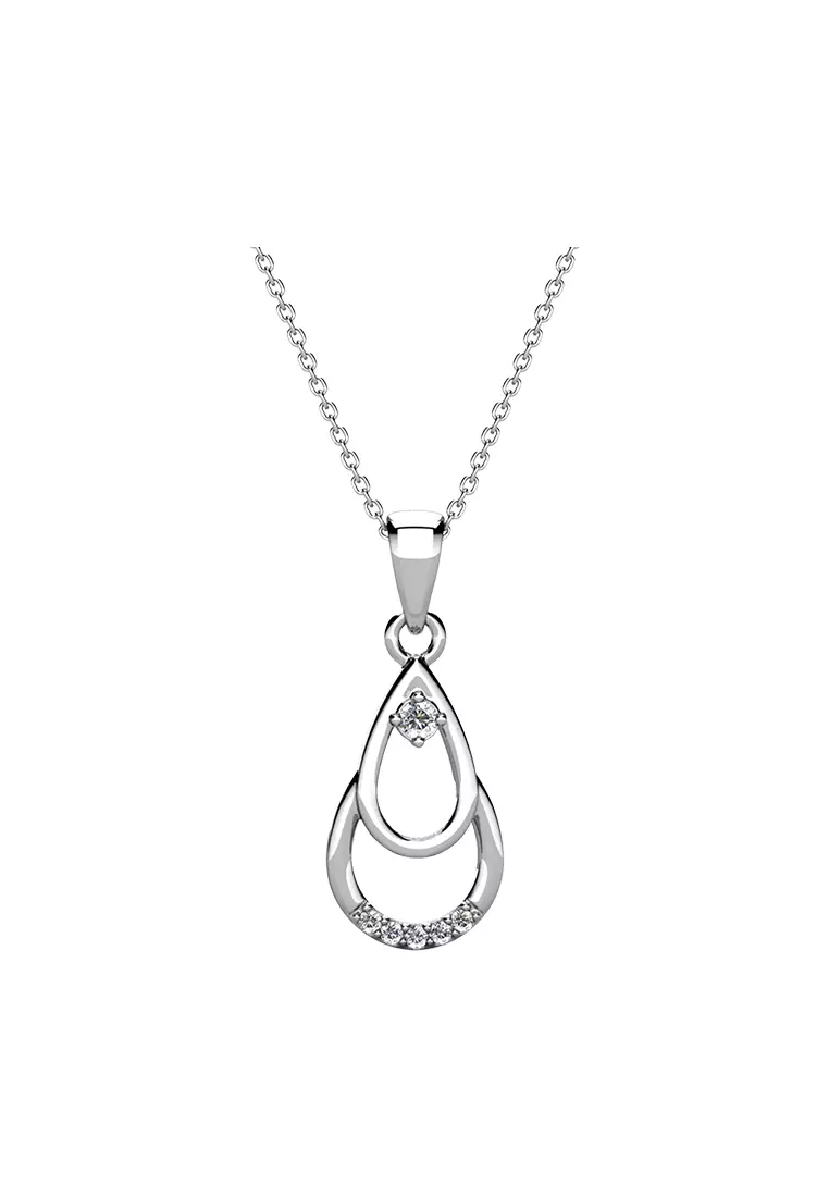 Her Jewellery Droplet Duo Pendant (White Gold) - Luxury Crystal Embellishments plated with 18K Gold