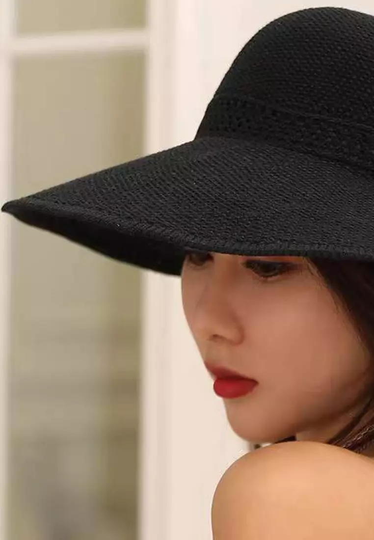 Bow Hollow Big Brim Folding Sunshade Fisherman Caps A22062408BK