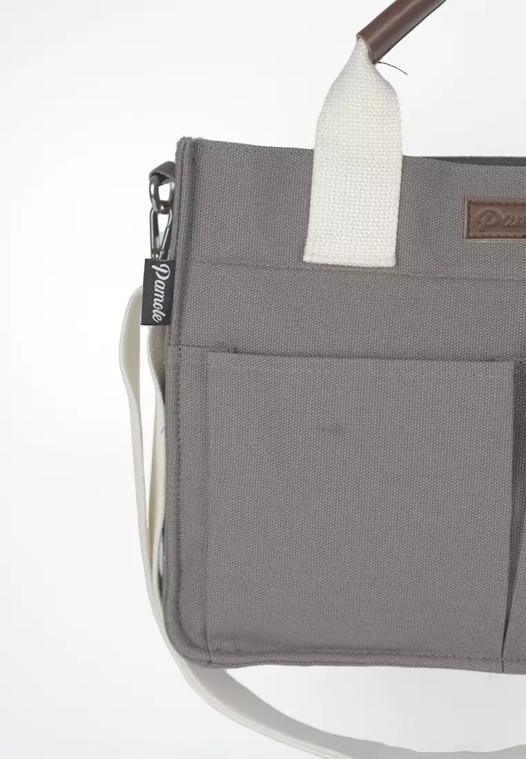 Tas Selempang Wanita Sling Bag Bahan Kanvas Penutup Resleting Veronna Series Abu