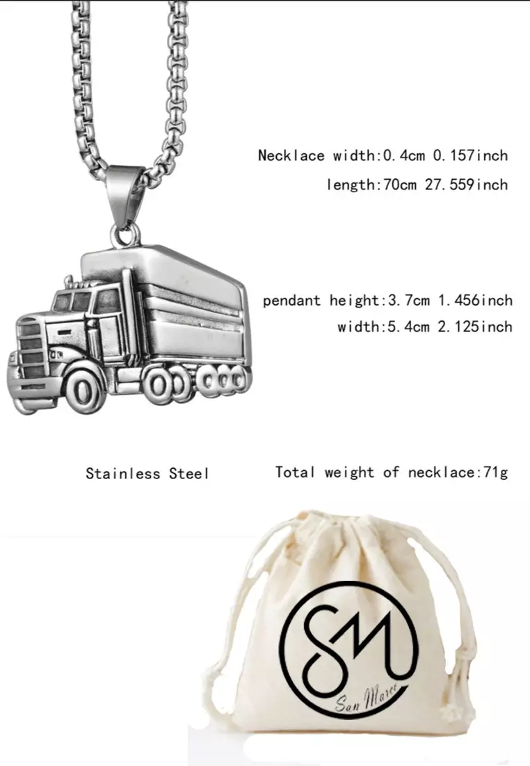 Aksesoris Pria Truck Pendant Premium Stainless Steel Necklace Kalung Pria Silver