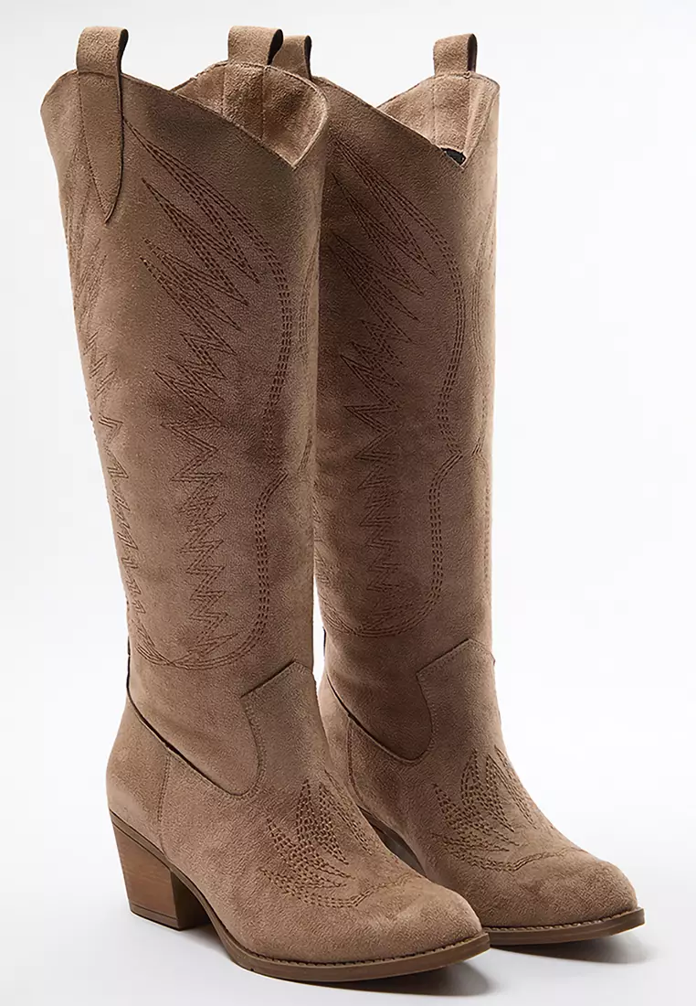 Mink Embroidered Block Heels Suede Women's Cowboy Boots Takaw25Cz00016