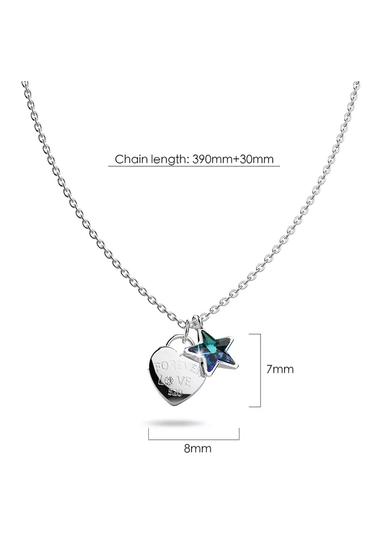 Solid 925 Sterling Silver Heart-Shaped Pendant and Bermuda Blue Necklace Embellished with Crystals from SWAROVSKI®