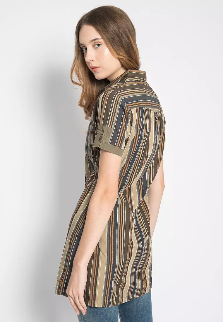 LGS - Kemeja Casual Wanita - Lengan Pendek - Motif Salur - LLSH.380.SL729.509.7C