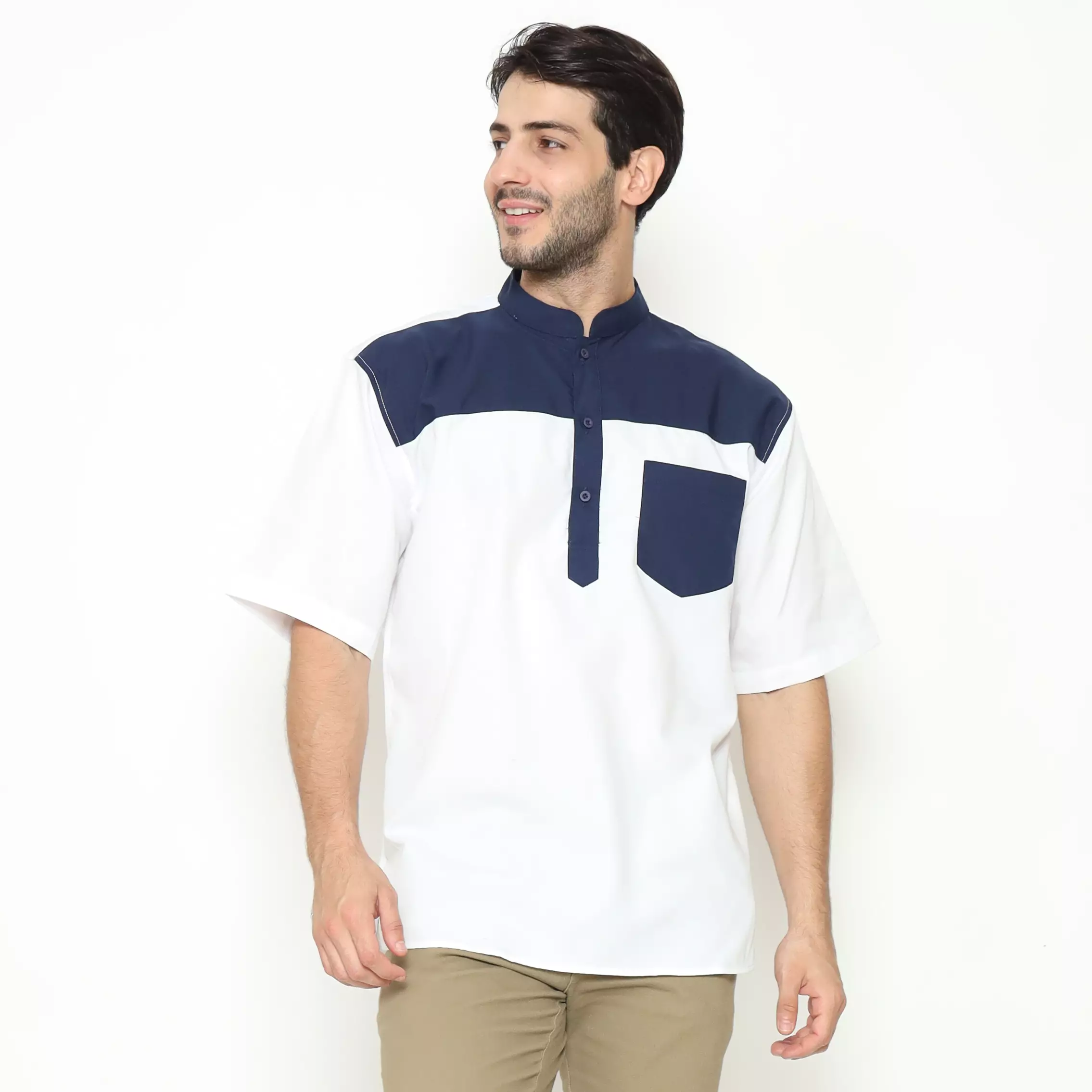 AMK Kemeja Koko Pria Lengan Pendek KK BB 006 S/s Cap 6 White