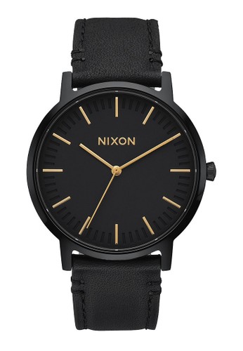 NIXON Porter Leather All Black / Gold Jam Tangan Unisex A10581031 - Leather - Black