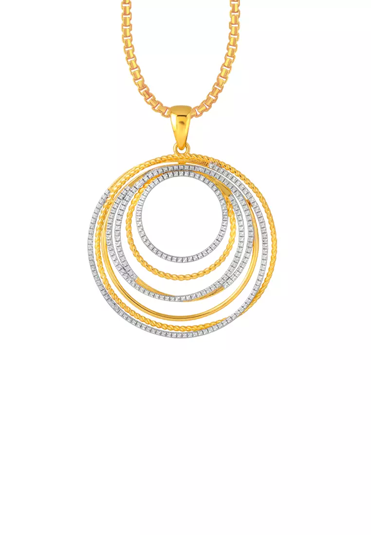 TOMEI Diamond Cut Collection Circular Pendant, Yellow Gold 916