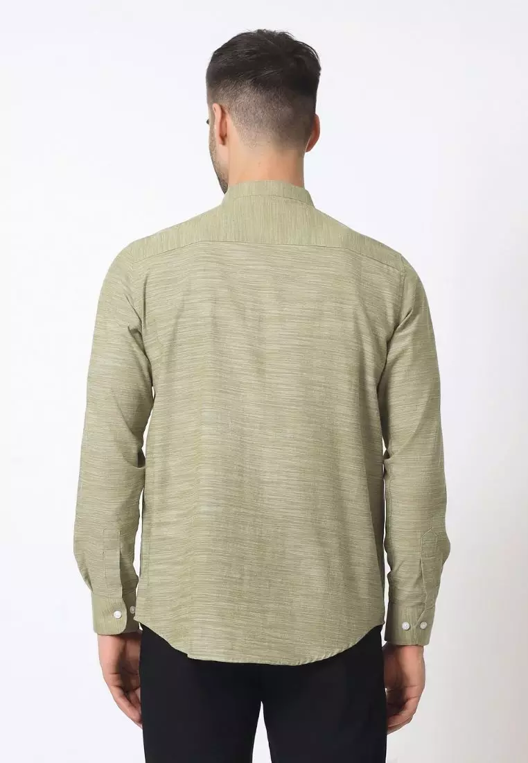Cotton Well Moeen Shirt Sage Green | Kemeja Koko Oxford Slub Lengan Panjang Olive
