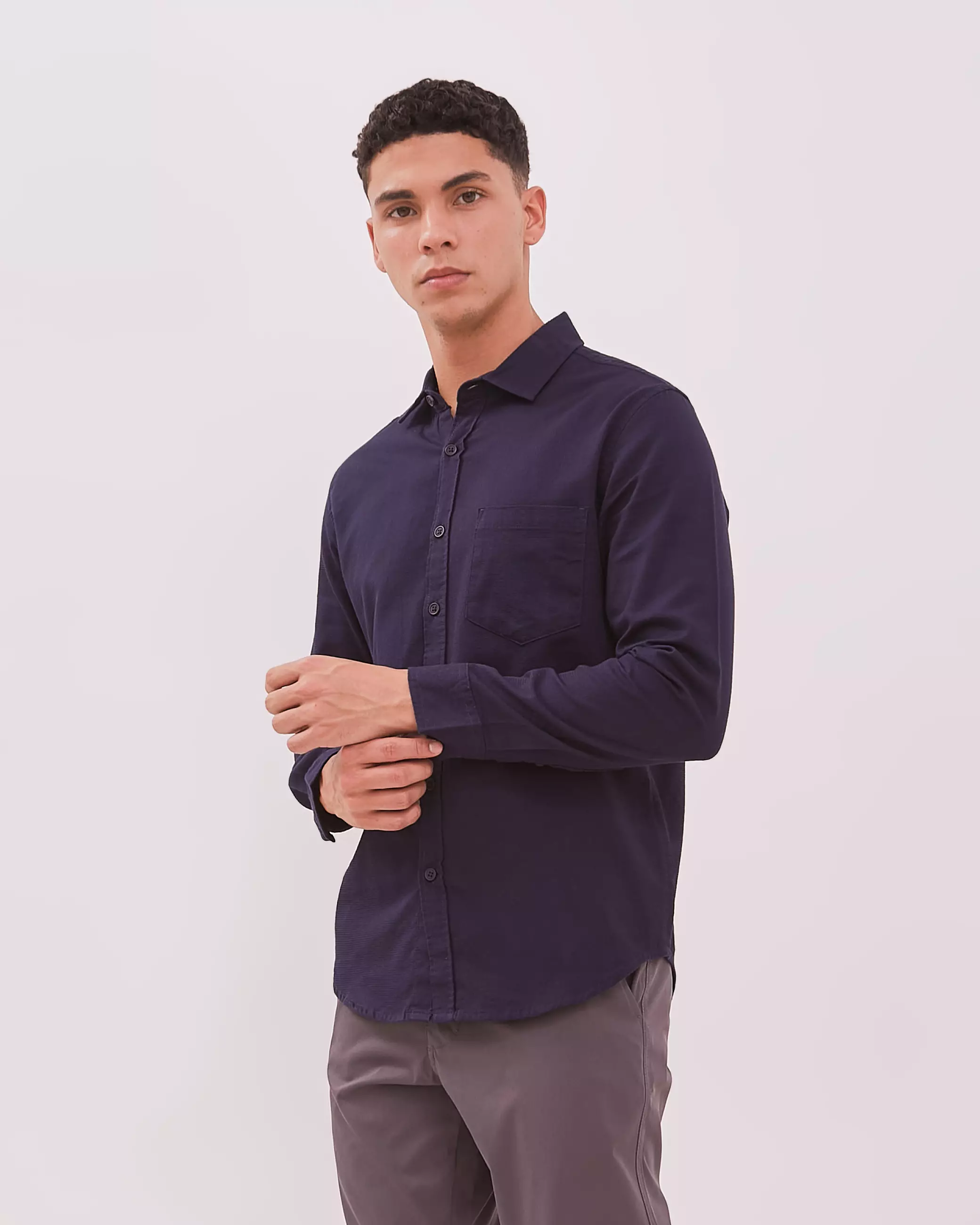 AMK Kemeja Pria Lengan Panjang SHS Henri Ls Navy