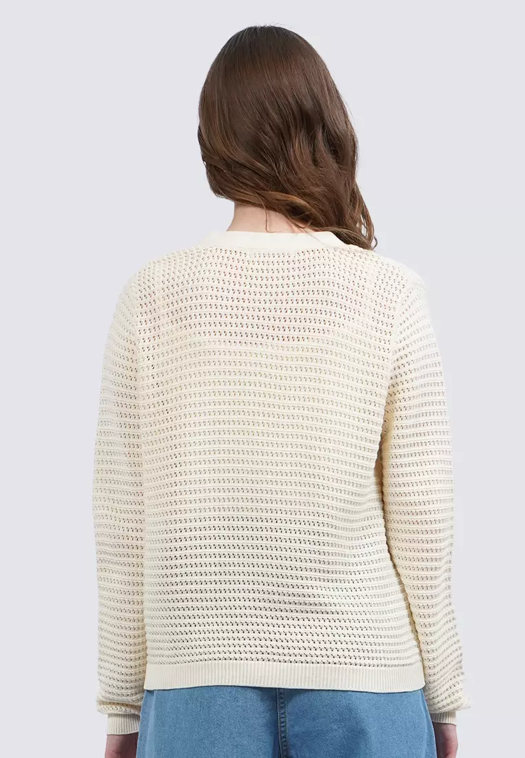 Long Sleeve Embroidered Cardigan OFF WHITE