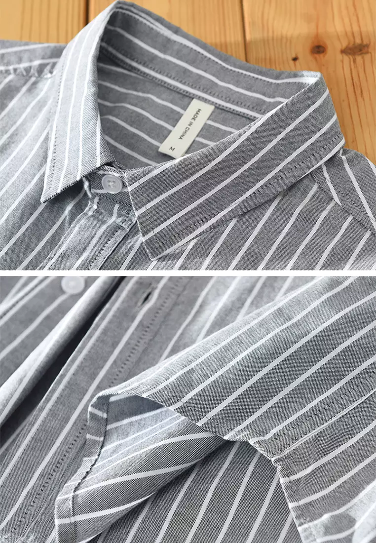 Cartoon Embroidery Stripe Short-Sleeved Shirt WM8869