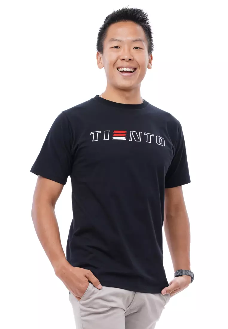 Tiento Tshirt Baju Kaos Kasual Olahraga Hitam Flag Stripe Black